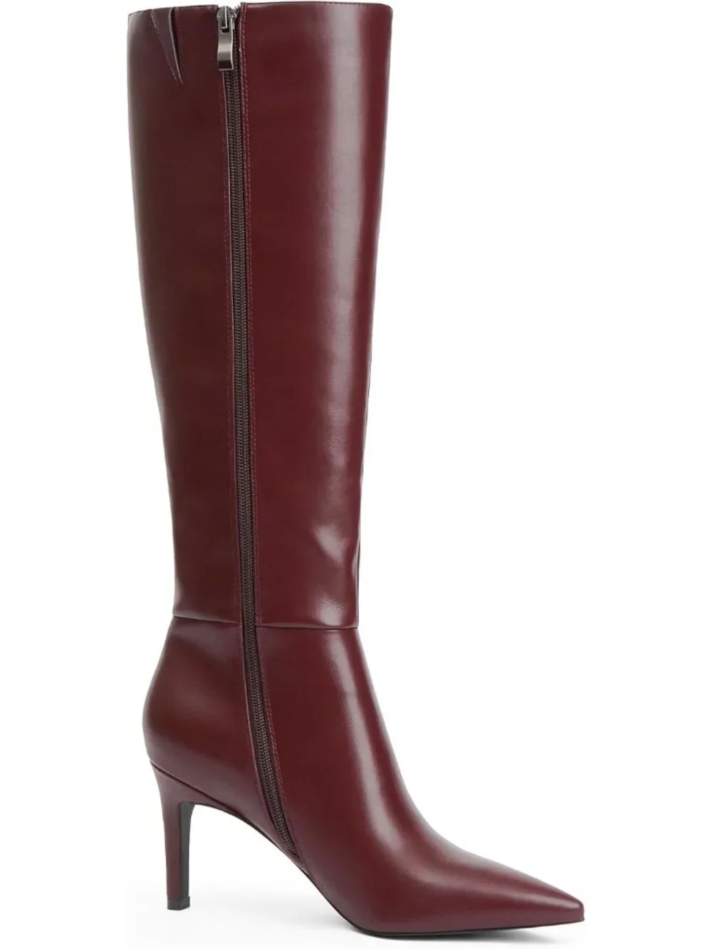 Women's Burgundy Pointed Toe Faux Leather Stiletto Heel Over The Knee Boots